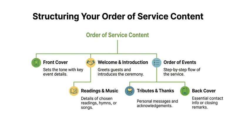 A diagram outlining the structure of an order of service program for a funeral or memorial ceremony.