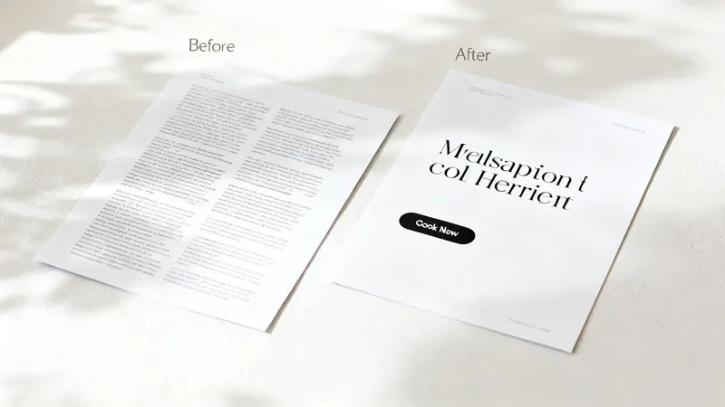 Side-by-side comparison of two leaflets, one with dense text, the other with a modern design and a 'Cook Now' button.