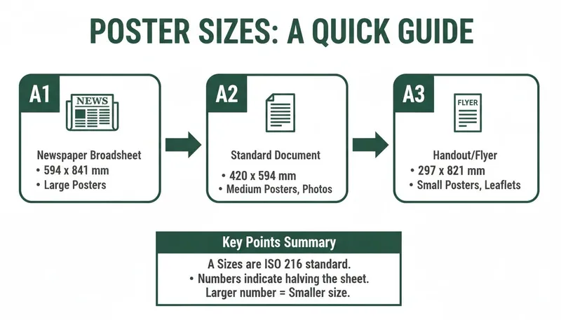 A quick guide to A1, A2, and A3 poster sizes, dimensions, and typical uses.