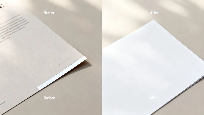 Comparison of a document showing printing bleed before trimming and the final clean white paper after.