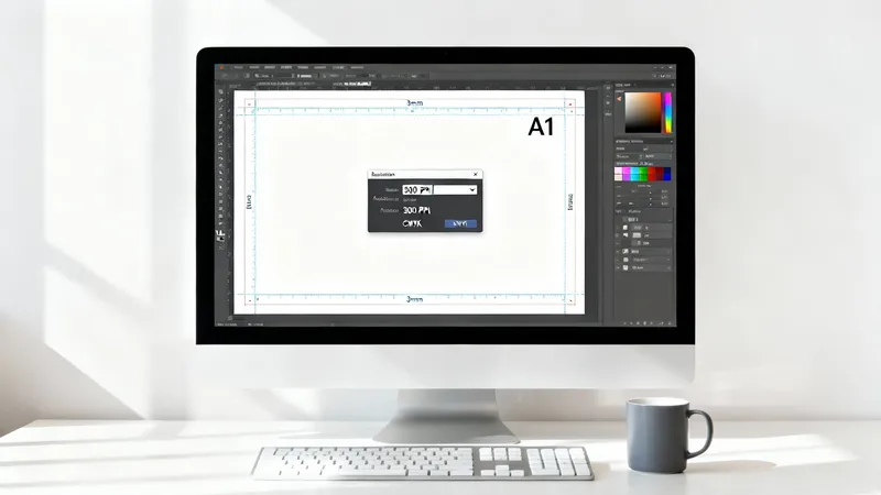 A computer monitor shows design software with an A1 document at 300 PPI resolution.