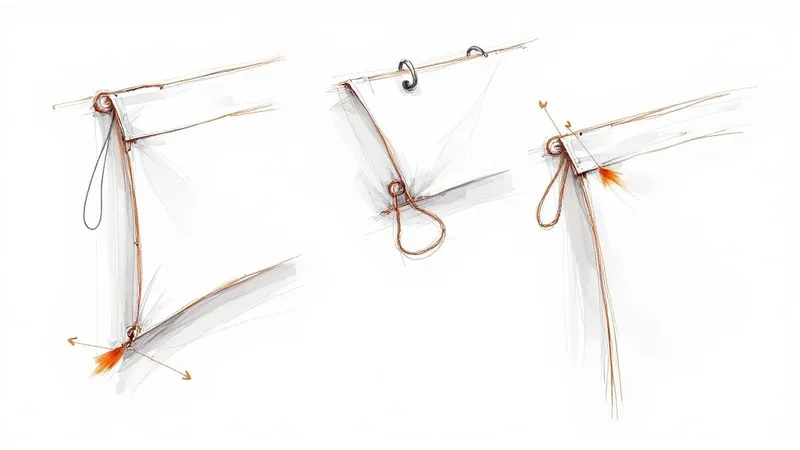 Three detailed diagrams illustrating different methods of attaching a banner to a rod using rope loops.