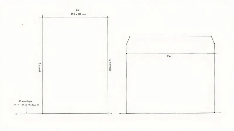 Technical diagram showing A6 and C6 envelope dimensions with measurements in millimeters