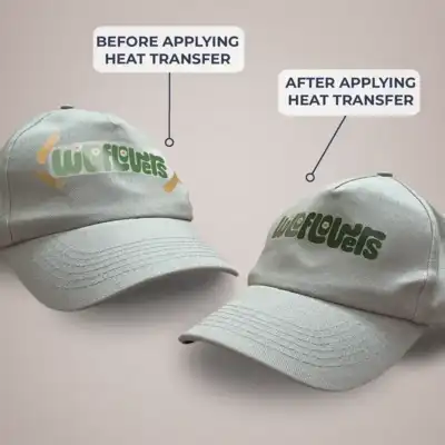 DTF Transfer before and after on caps